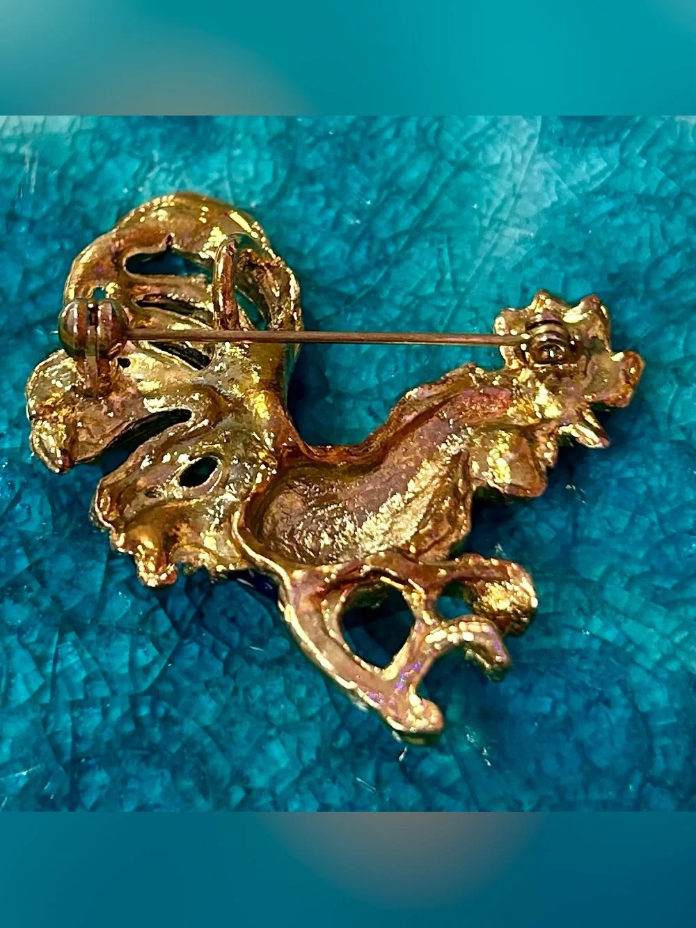 Enamel Rooster Brooch Pin Vintage